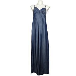 Saks Fifth Avenue Threads Maxi Denim Blue Slip Lyocell Dress Size Small